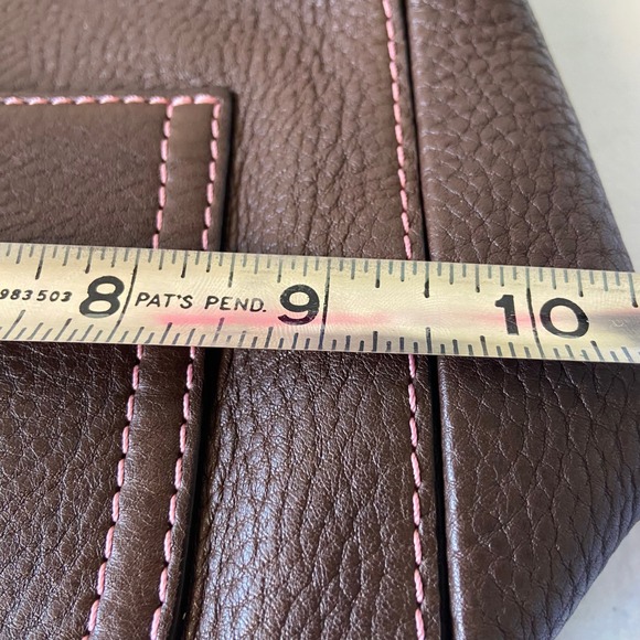 Coach Chelsea Brown Pebble Leather Shoulder Bag Purse Handbag w Pink Stitching - Picture 10 of 13